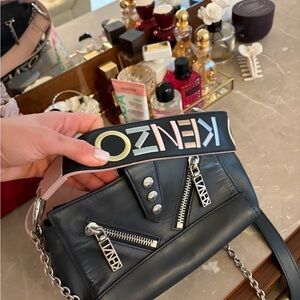Kenzo Black Crossbody Bag with Multicolor Strap